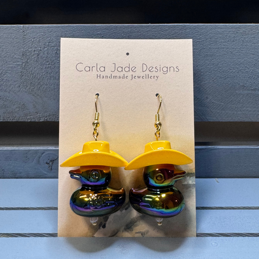 Cowboy Duck Earrings - Yellow & Black