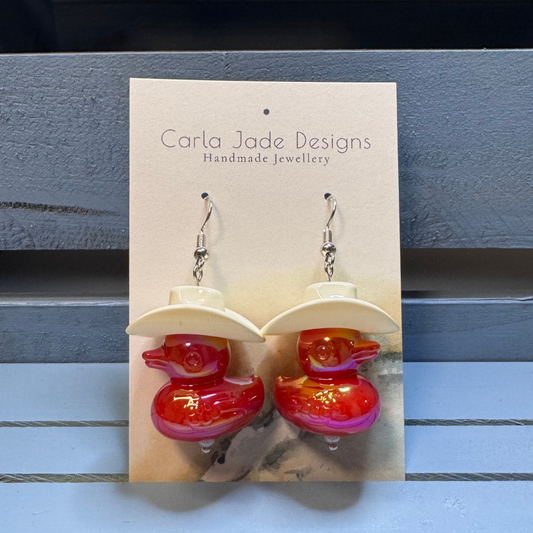 Cowboy Duck Earrings - White & Red
