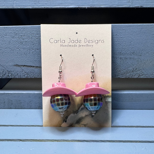 Disco Cowboy Earrings - Pink & Black