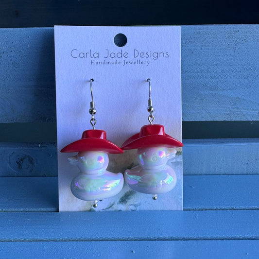 Cowboy Duck Earrings - Red & White
