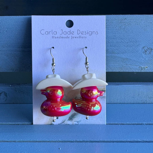 Cowboy Duck Earrings - White & Red