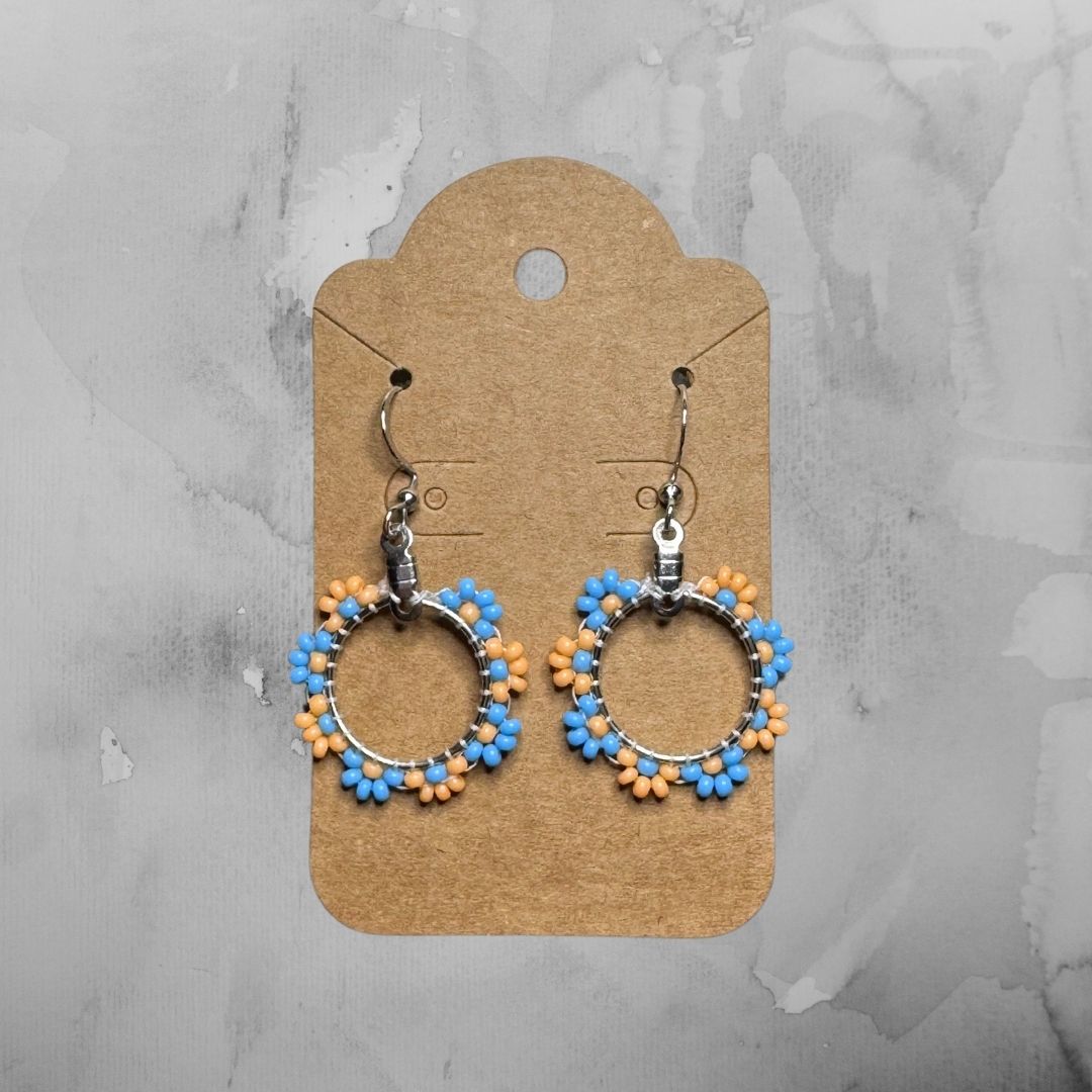 Flower Hoop Earrings - Blue & Orange