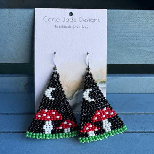 Mushroom Earrings - Night -  Red