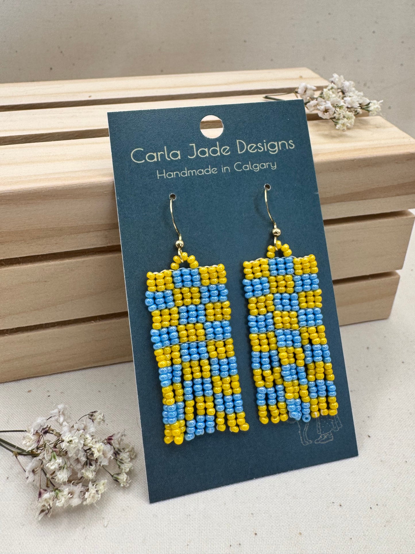 Checkered Earrings - Blue & Yellow