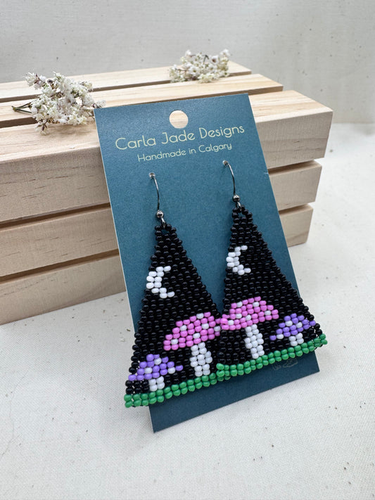 Mushroom Earrings - Night - Purple and Pink