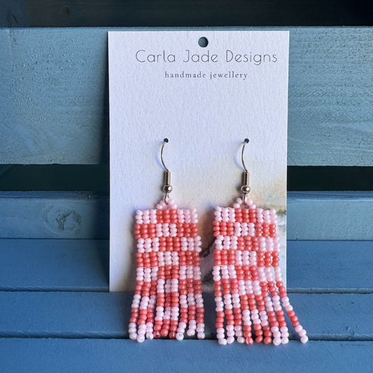 Checkered Earrings - Orange & Prink