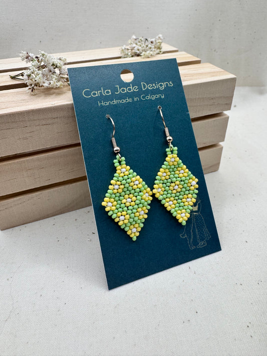 Flower Diamond Earrings - Yellow and Green