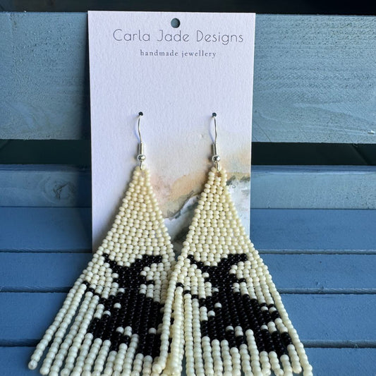 Witch on Broomstick Earrings - Bone & Black
