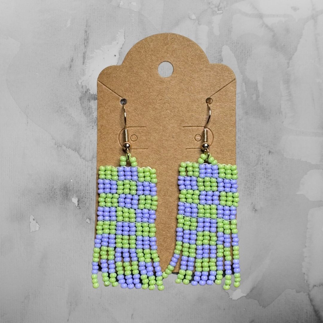 Checkeded Earrings - Purple & Green