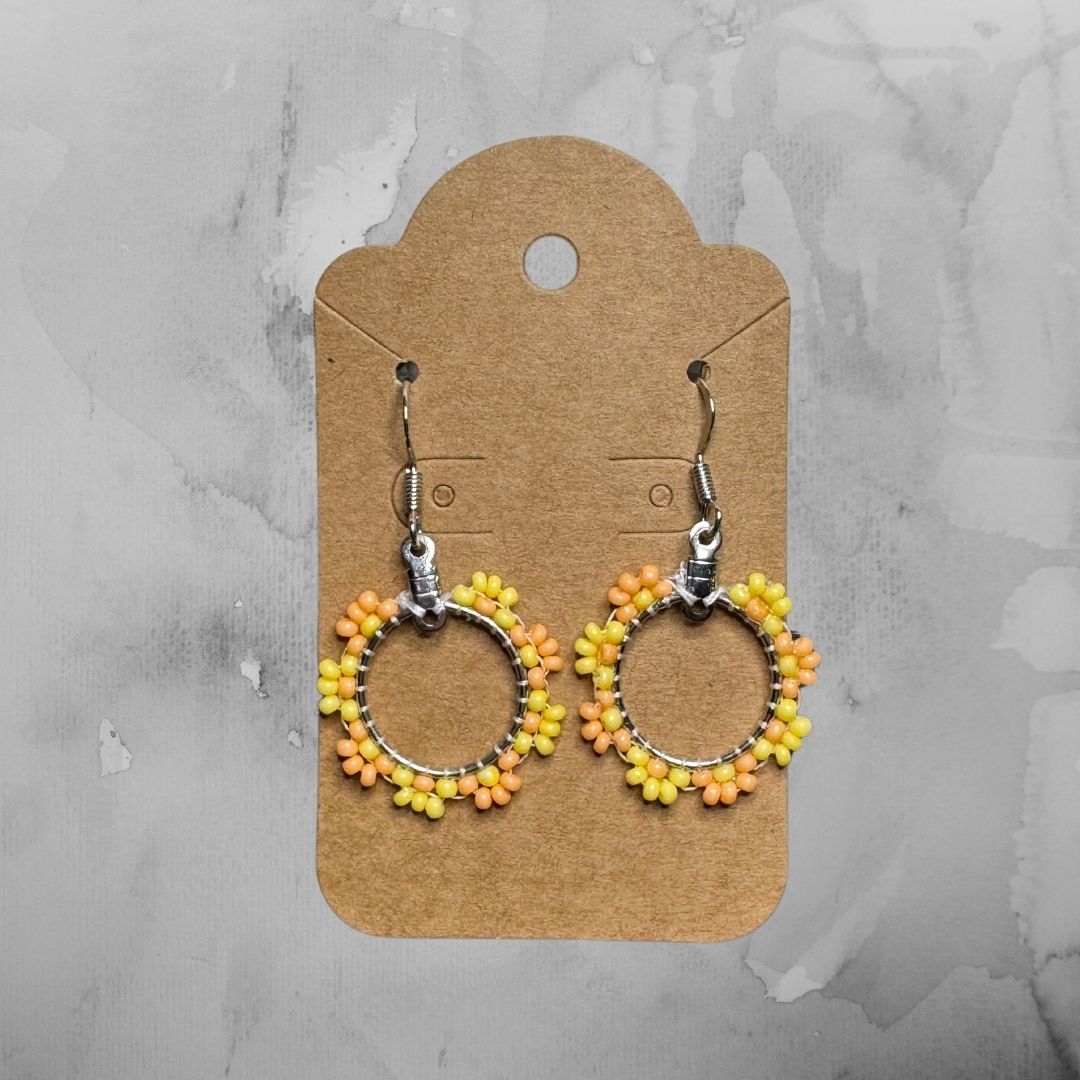 Flower Hoop Earrings - Yellow & Orange