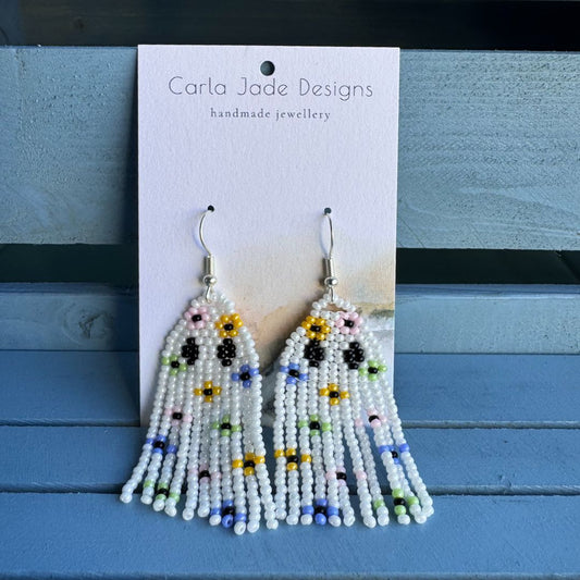 Ghost Flower Earrings - Yellow, Purple, Green & Pink