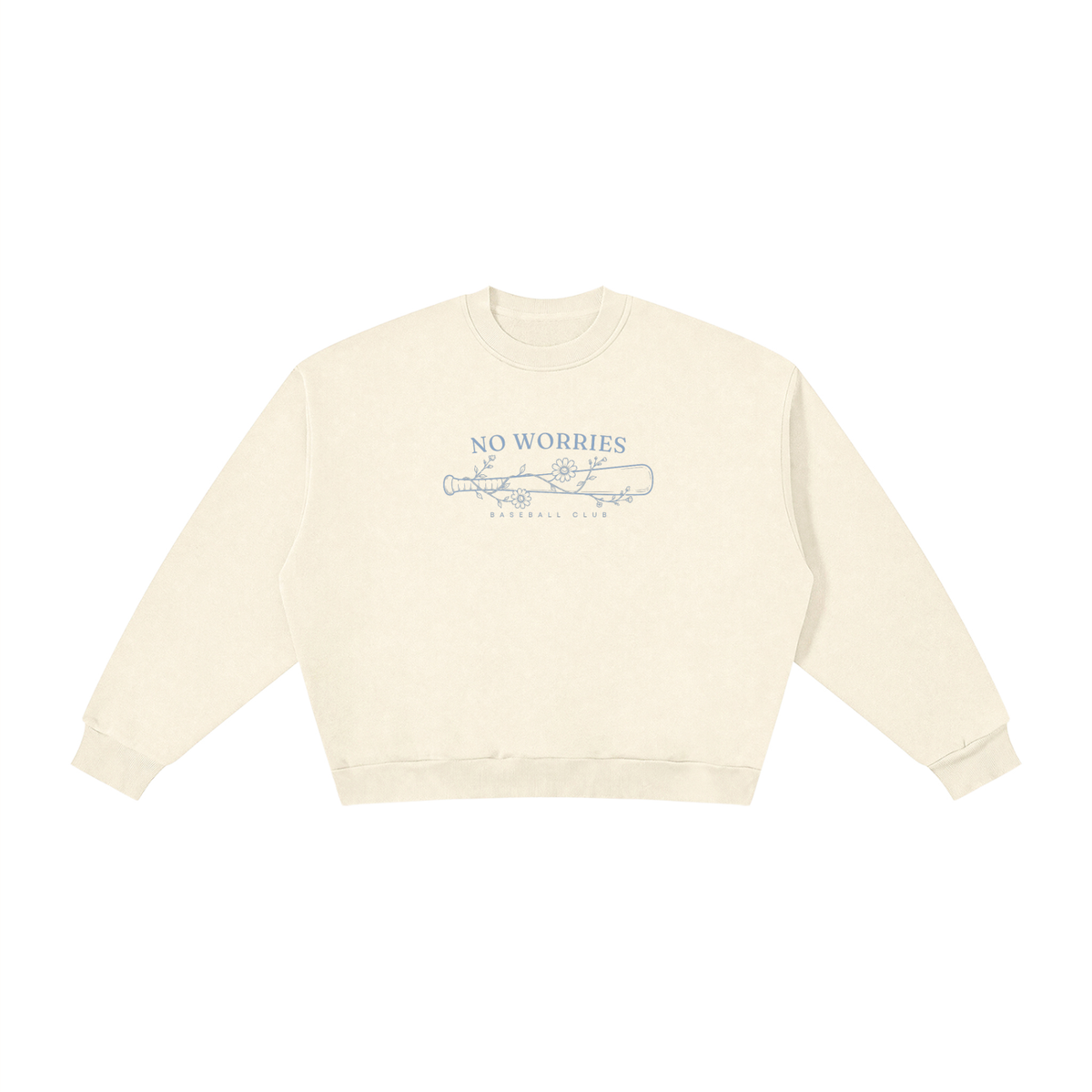 No Worries Baseball Club | Ladies’ Oversized Crewneck | Powder Blue