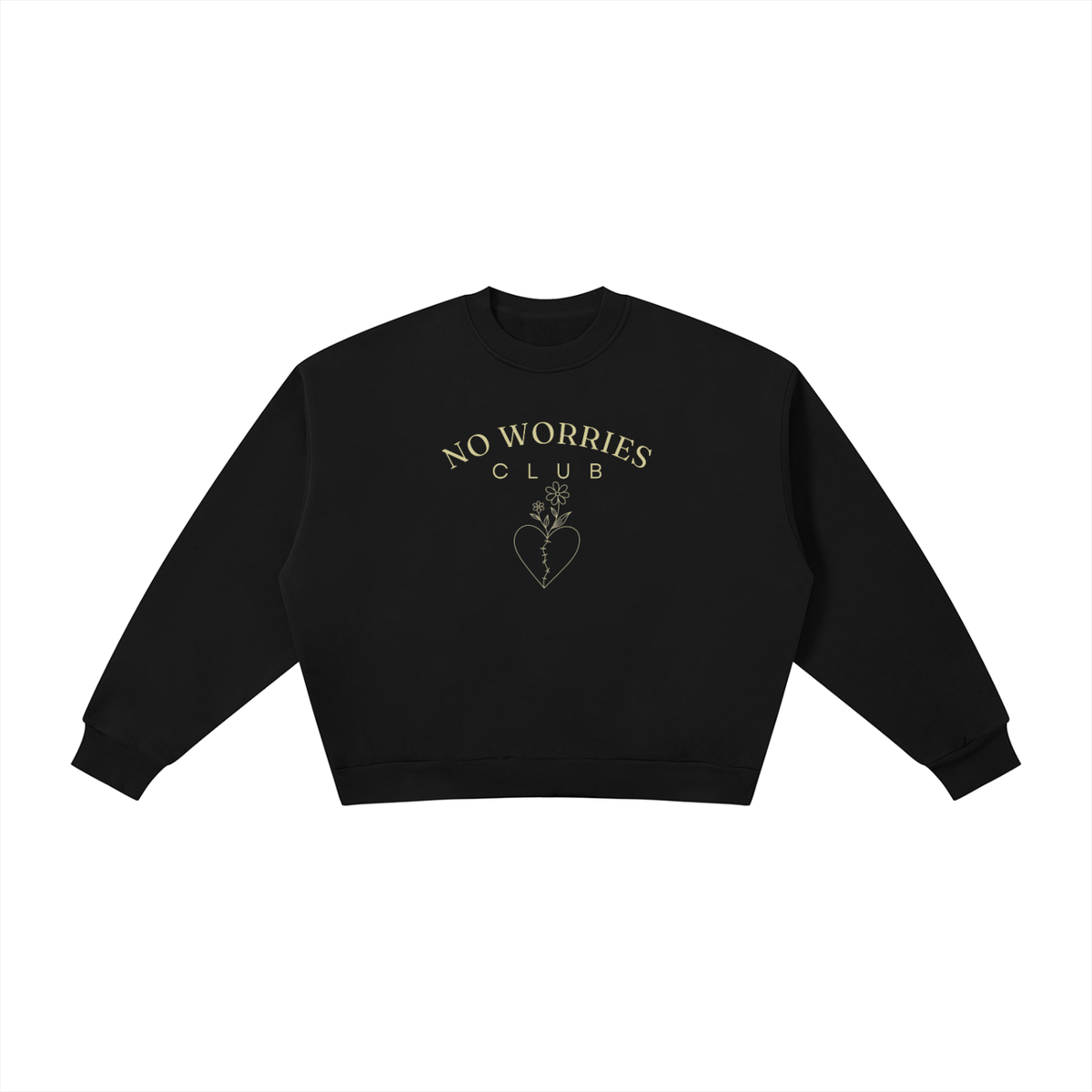 No Worries Club ladies’ oversized crewneck with buttercream artwork in Navy Blue – front view