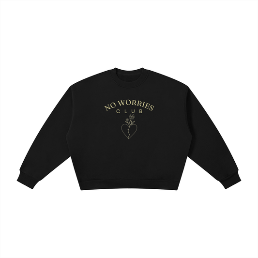 No Worries Club ladies’ oversized crewneck with buttercream artwork in Navy Blue – front view