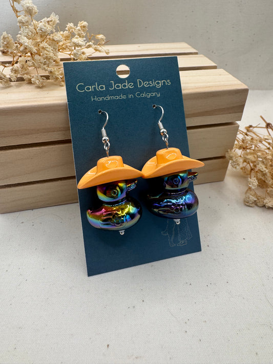 Howdy Duck Earrings - Orange & Black