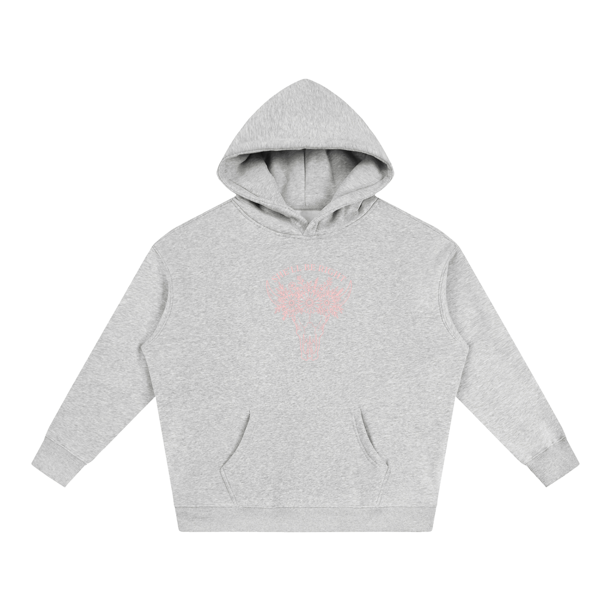 She’ll Be Right oversized hoodie – Flower Gray hoodie with Blush design, front view