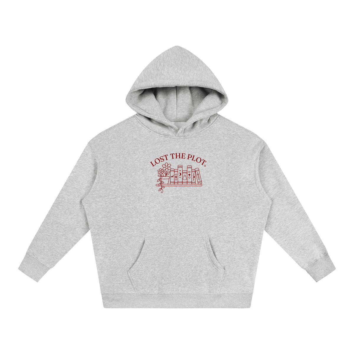 Lost the Plot oversized hoodie – Flower Gray hoodie with Maroon design, front view