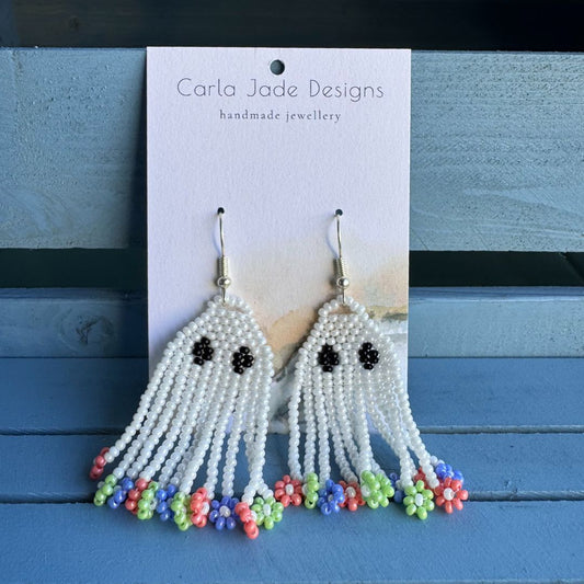 Ghost Earrings - Green, Orange and Purple