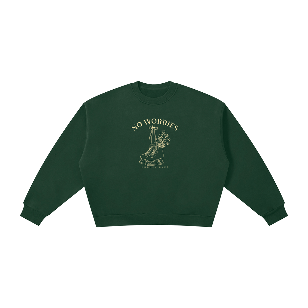 No Worries Hockey Club | Ladies’ Oversized Crewneck | Buttercream