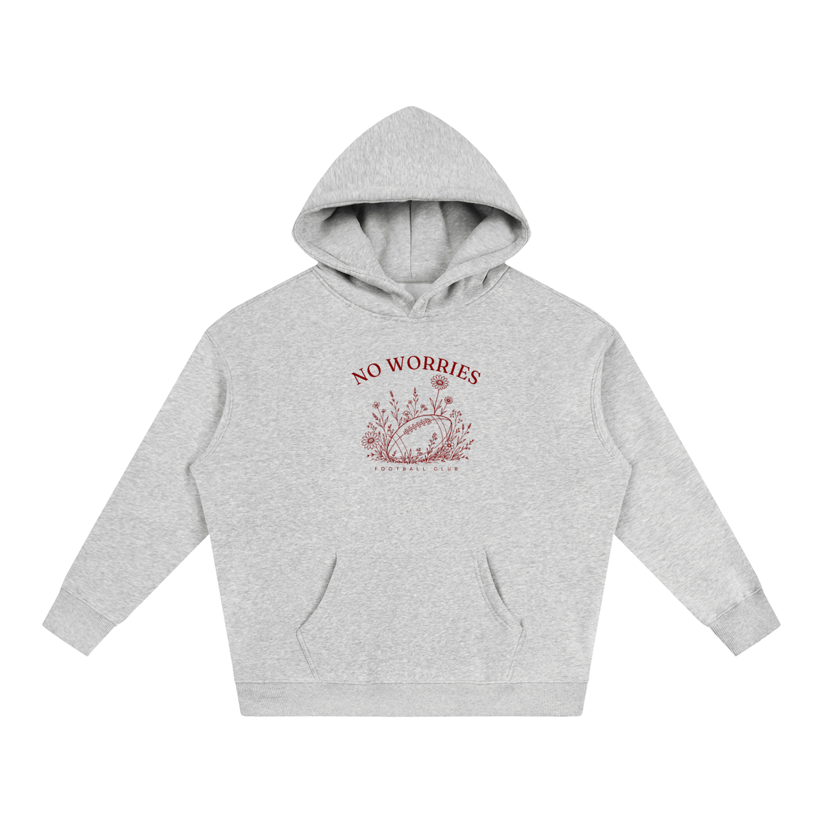 No Worries Football Club oversized hoodie – Flower Gray hoodie with Cherry design, front view