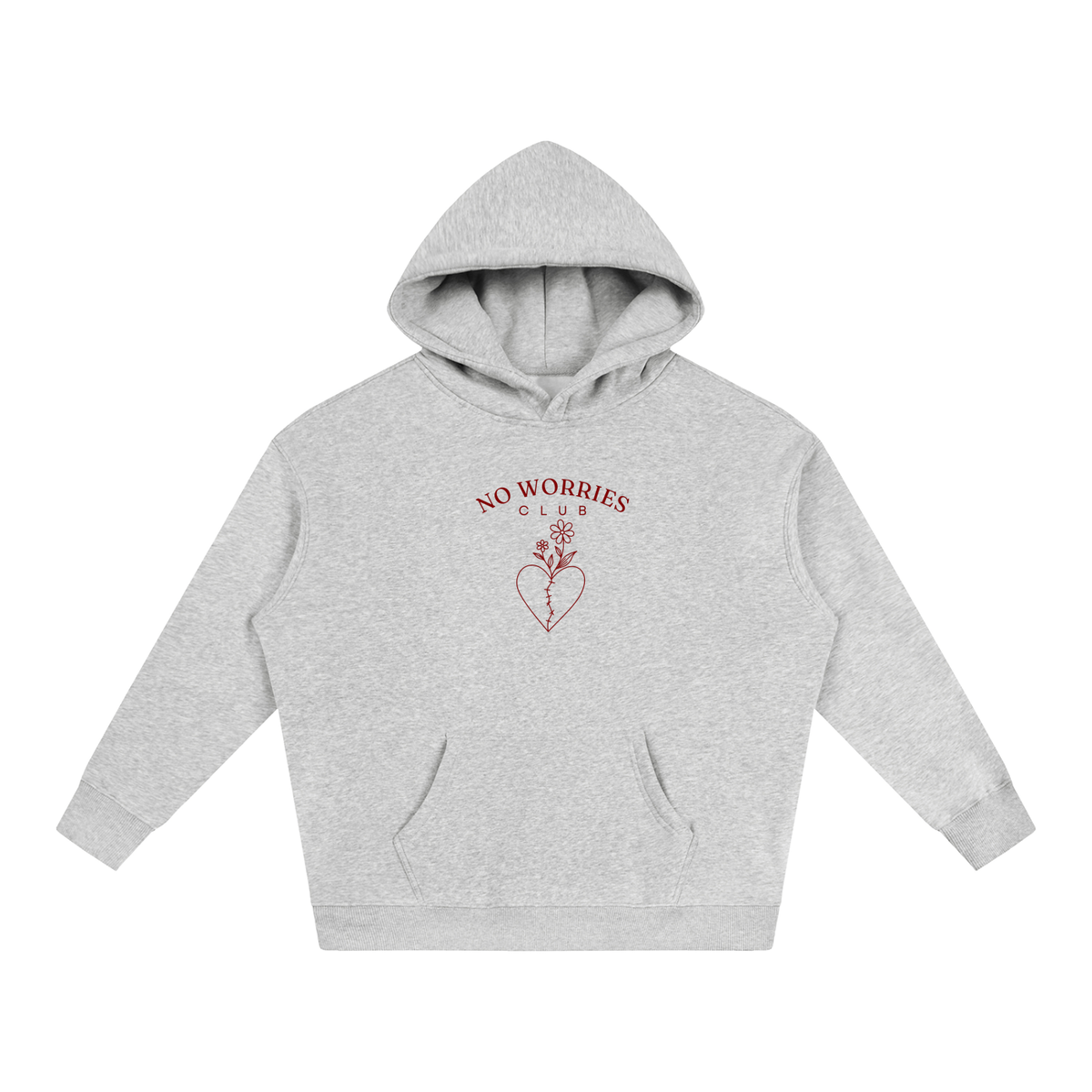 No Worries Club unisex oversized hoodie with cherry artwork in Oat Gray – product view
