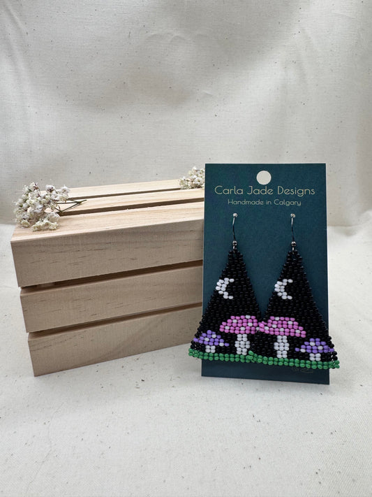 Mushroom Earrings - Night - Purple and Pink