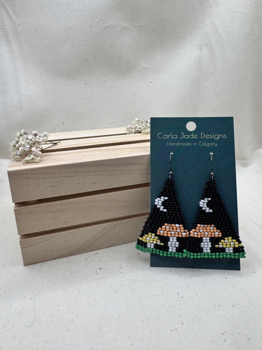 Mushroom Earrings - Night - Yellow and Orange