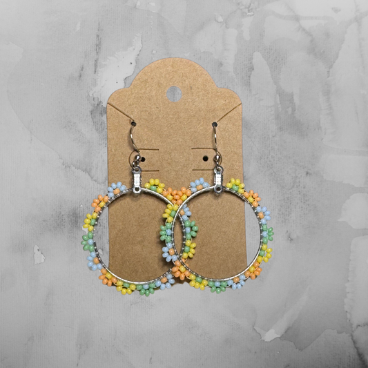 Flower Hoop Earrings - Blue, Orange, Yellow and Green