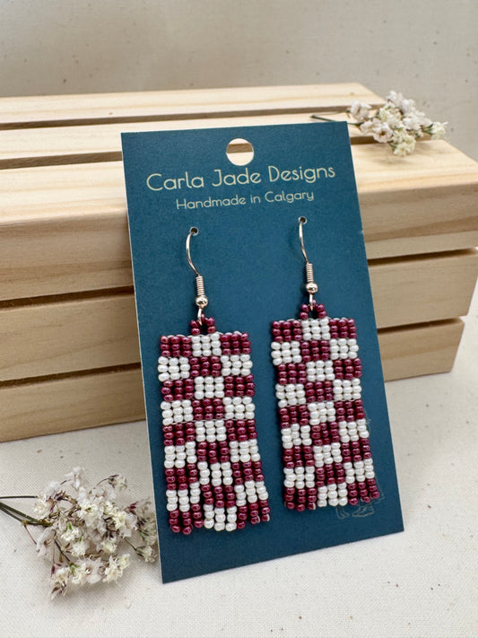 Checkered Earrings - Maroon and Cream