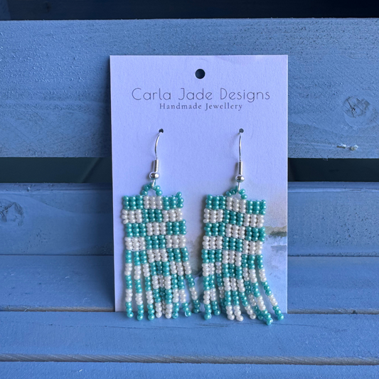 Checkered Earrings - Turquoise & Cream