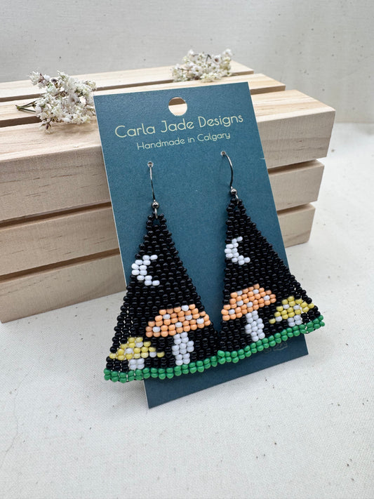 Mushroom Earrings - Night - Yellow and Orange