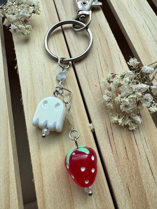 Strawberry Ghost - Key Ring - White