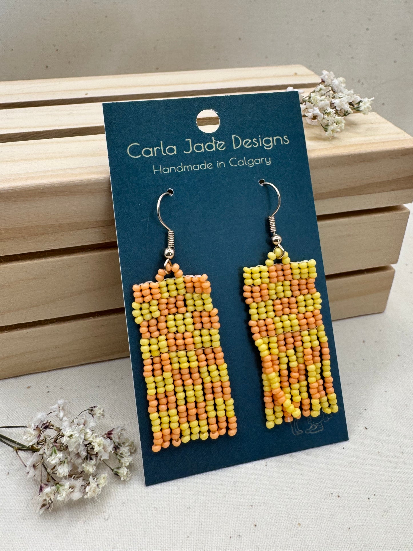 Checkered Earrings - Yellow and Orange