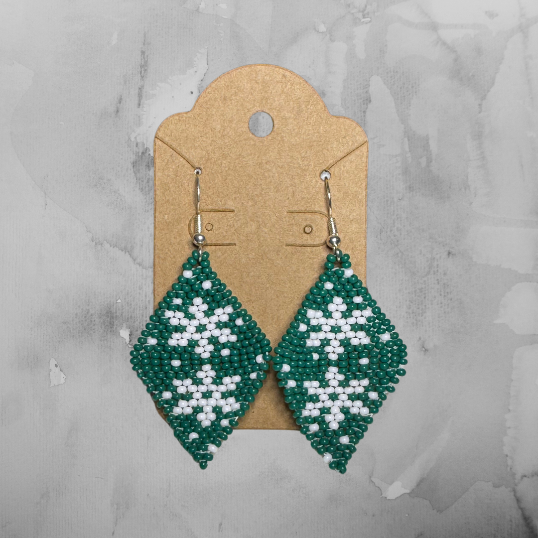 Snowflake Earrings - Green and White