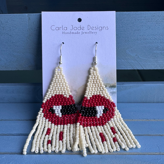 Vampire Earrings - Red and Bone