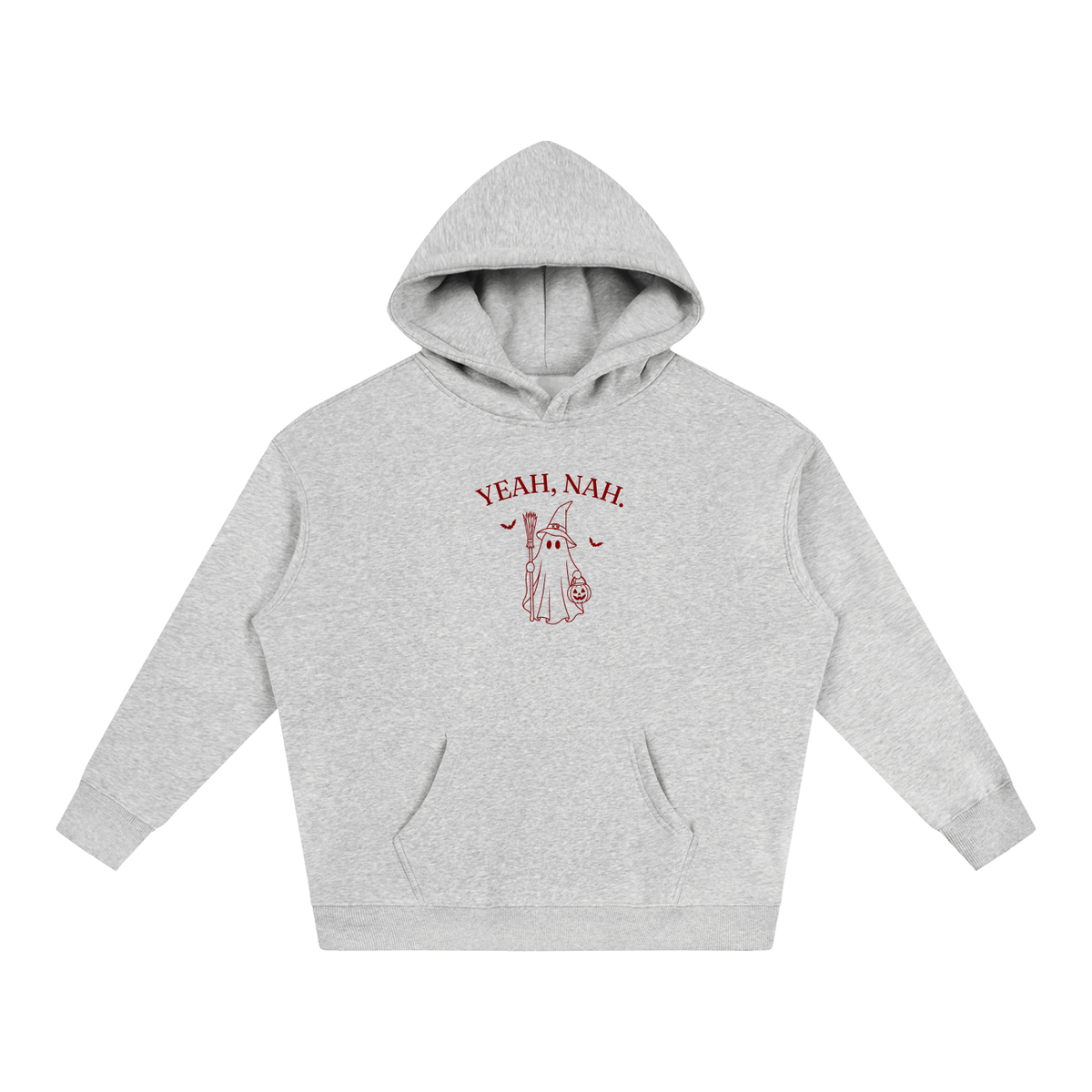 Yeah, Nah oversized hoodie – Flower Gray hoodie with Maroon design, front view