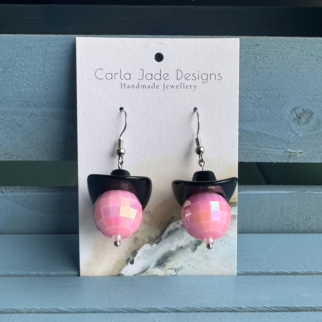 Disco Cowboy Earrings - Pink & Black