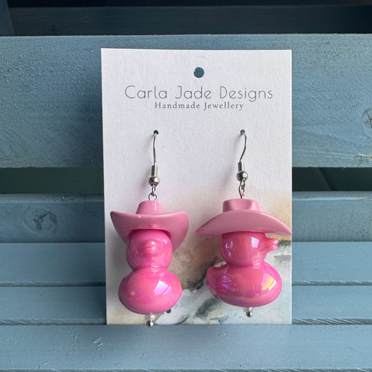 Cowboy Duck Earrings - Pink