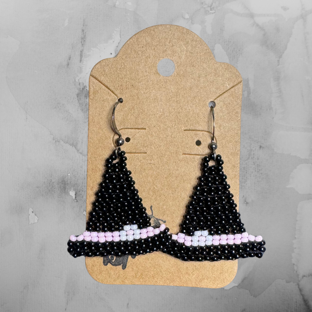 Witch Hat Earrings - Black, Pink & White