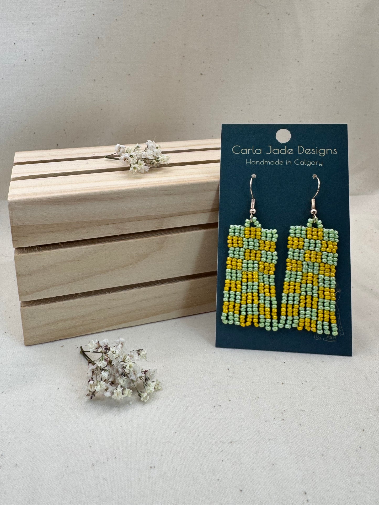 Checkered Earrings - Green & Yellow