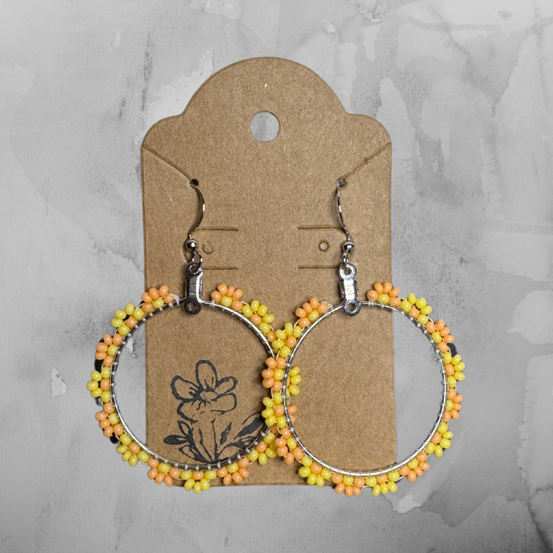 Flower Hoop Earrings - Yellow & Orange