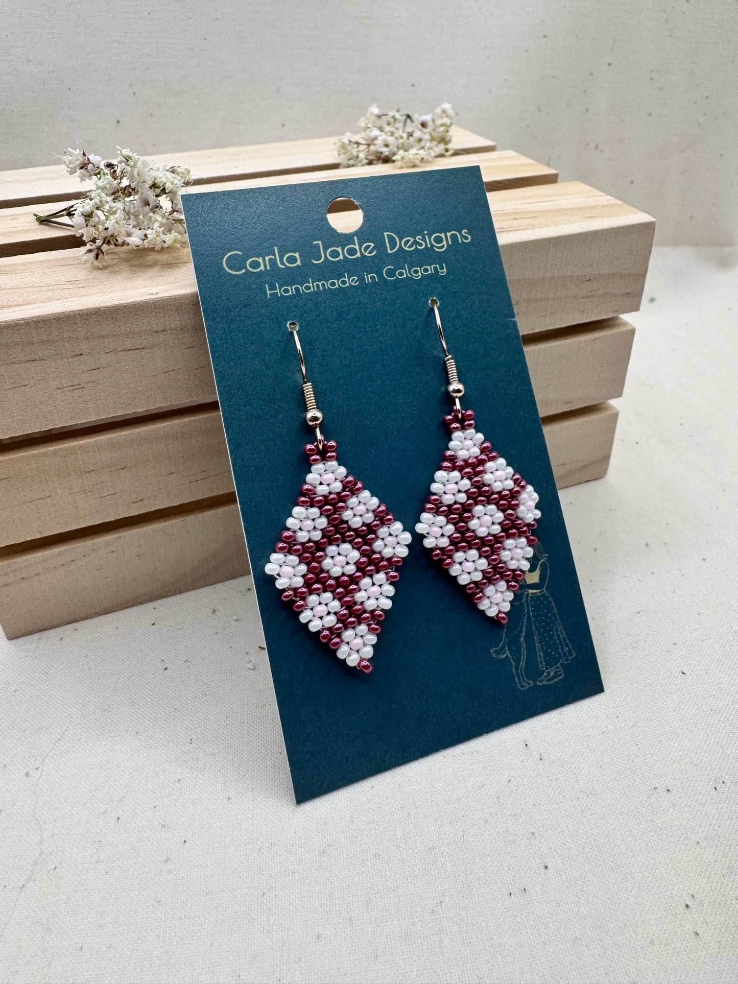 Flower Diamond Earrings - Maroon, White and Pink