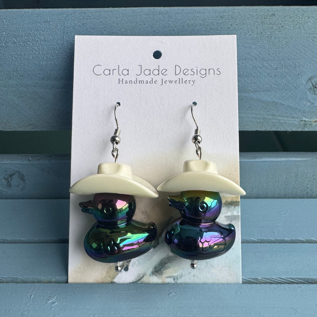 Cowboy Duck Earrings - White & Black