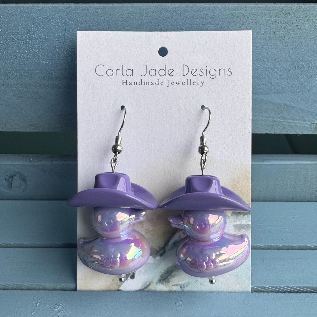 Cowboy Duck Earrings - Purple