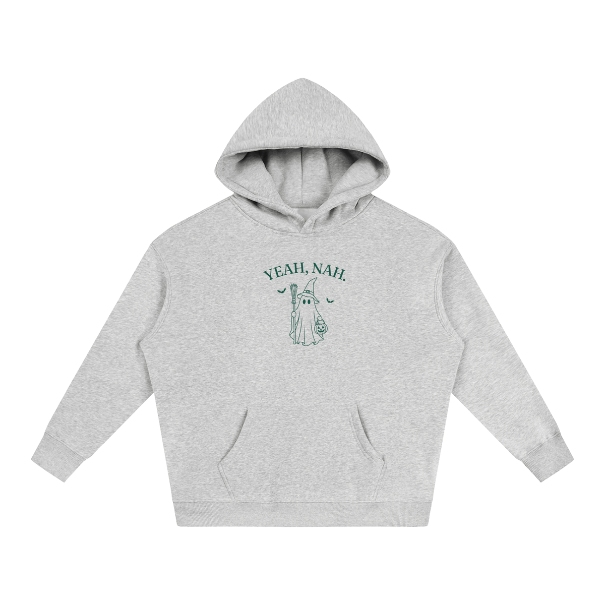 Yeah, Nah oversized hoodie – Flower Gray hoodie with Forest Green design, front view