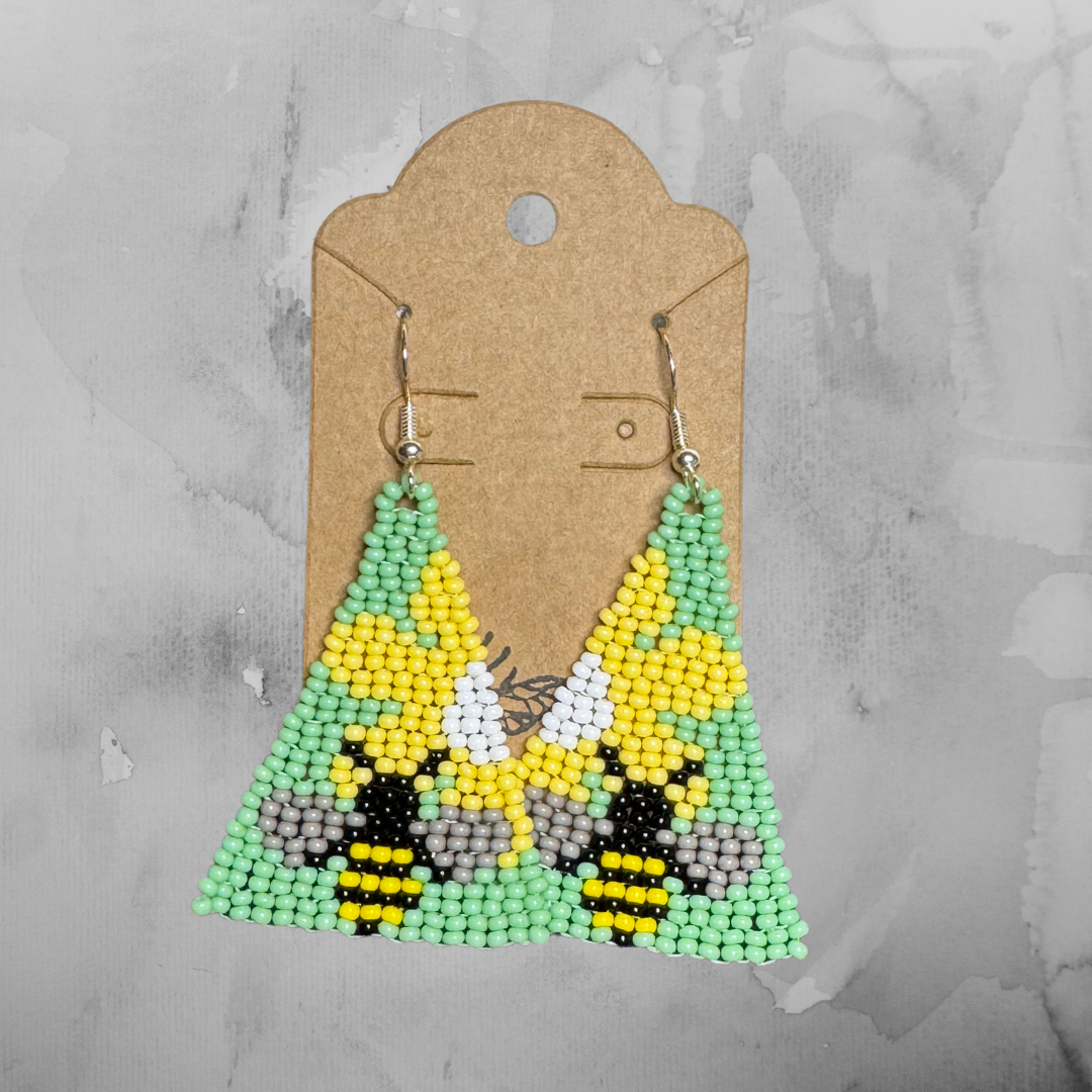 Bee Earrings - Green & Yellow