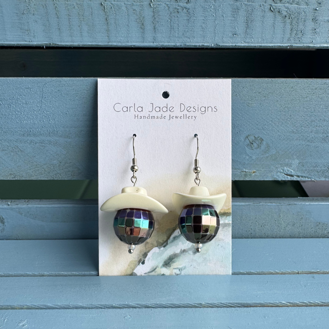 Disco Cowboy Earrings - White & Black