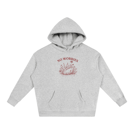 No Worries Football Club unisex oversized hoodie with cherry artwork in Oat Gray – product view