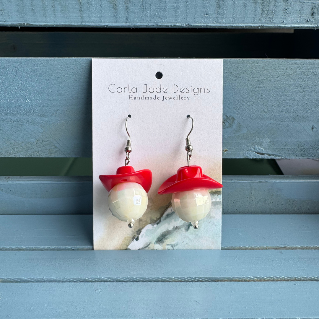 Disco Cowboy Earrings - White & Red