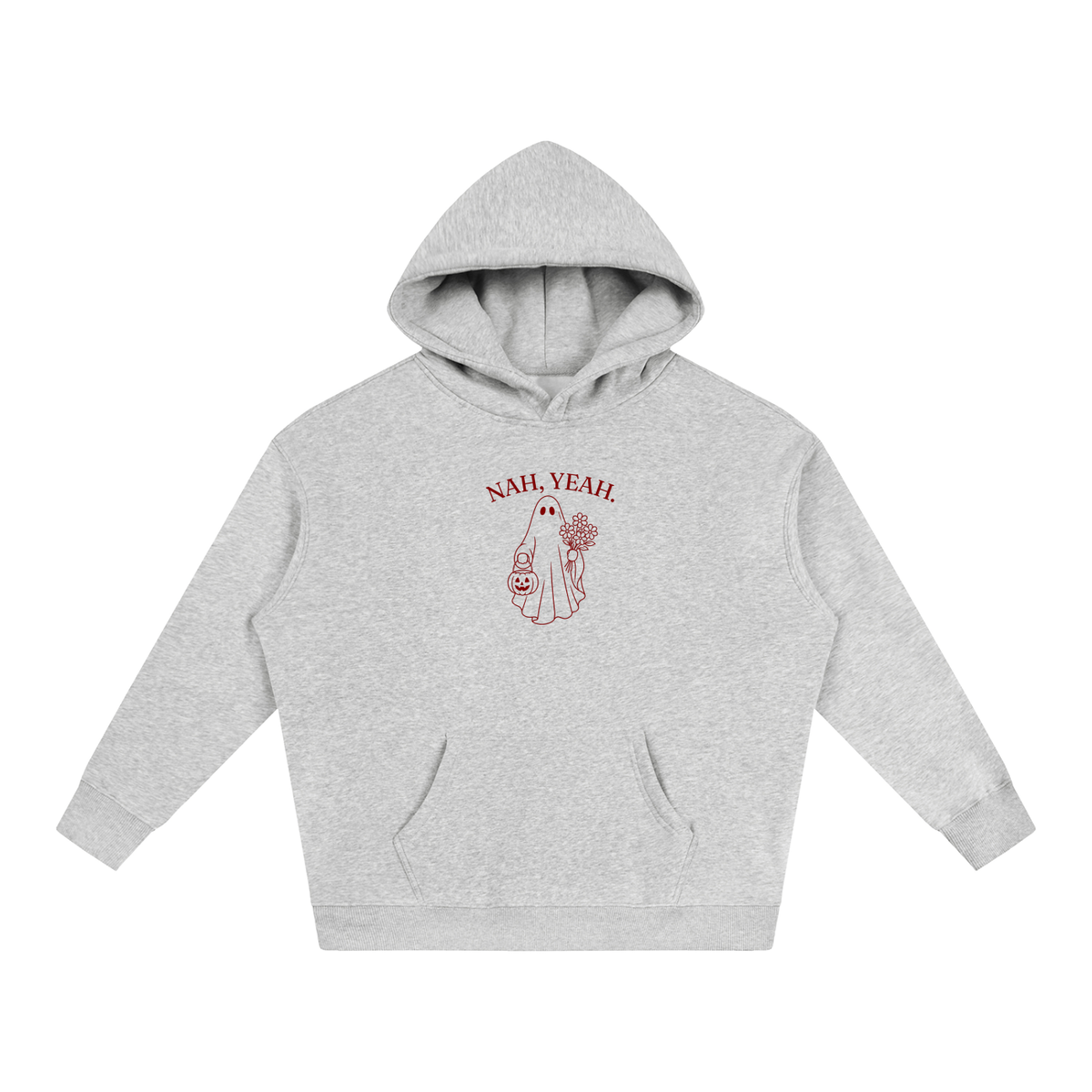 Nah, Yeah oversized hoodie – Flower Gray hoodie with Maroon design, front view